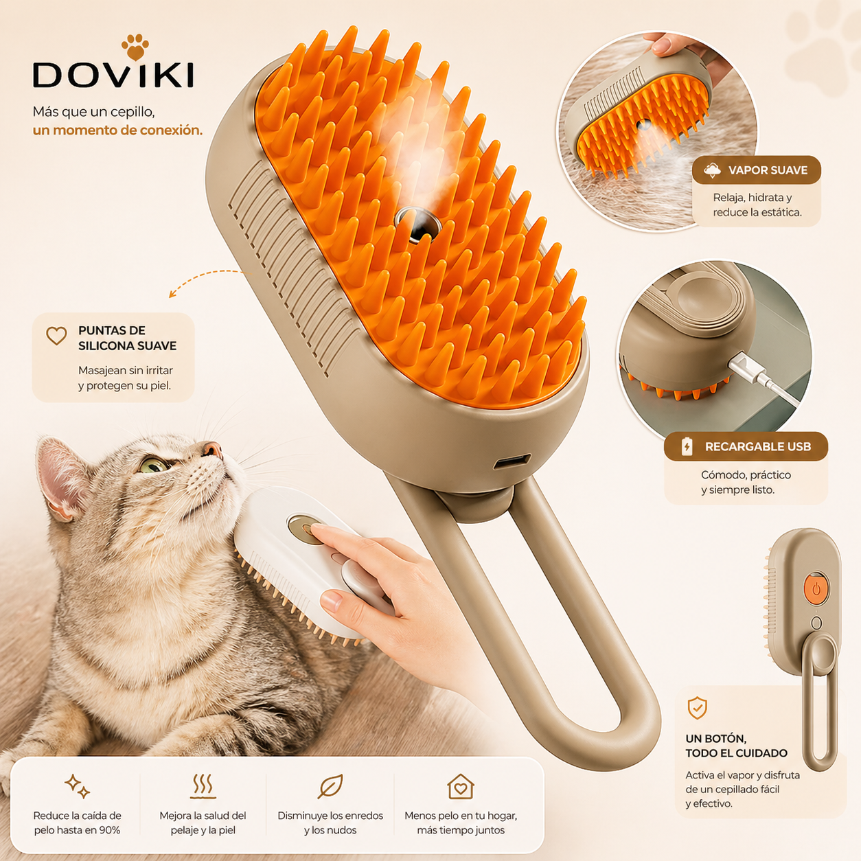 Cepillo Vaporizador Masajeador Quita Pelos Para Mascotas KP-2165